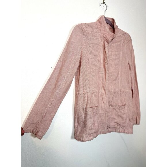 Caslon XS Linen Seersucker Utility Red/White Micro‎ Stripe Jacket - Picture 2 of 10